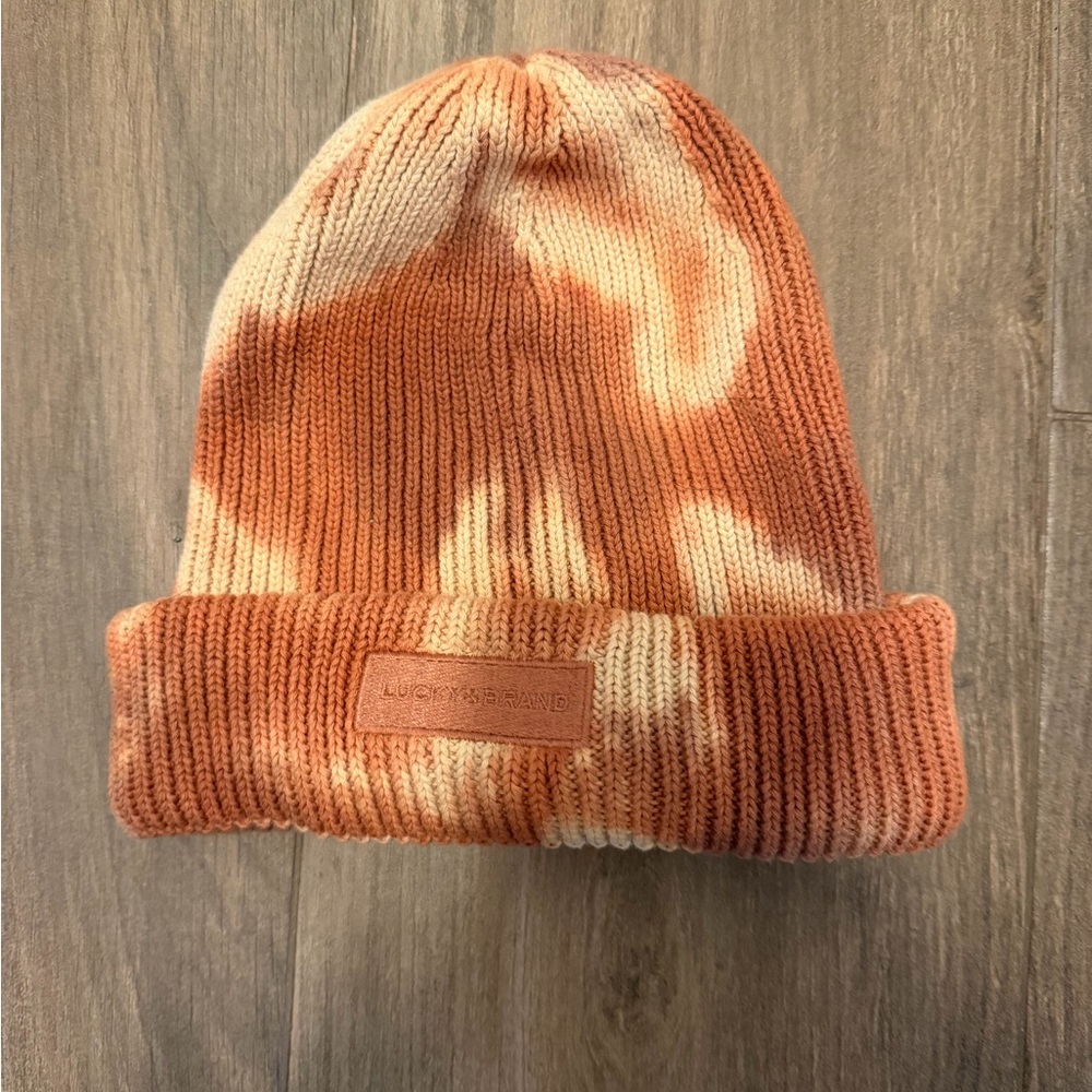 Lucky Brand Orange and Cream Knit Beanie